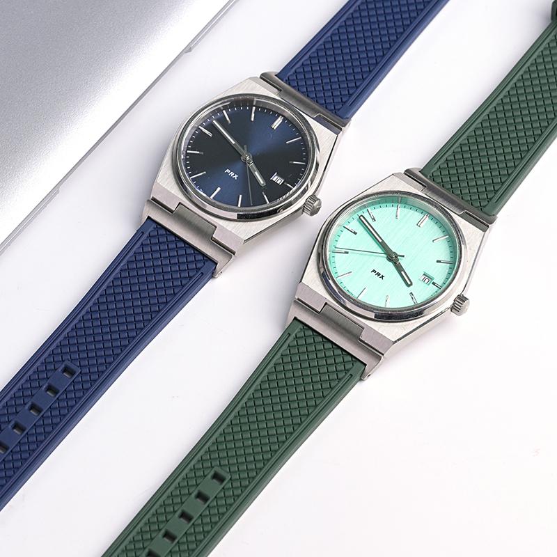 22MM Fluoro Rubber Strap for Tissot PRX 12MM Stainless Steel Adapter Super Player Solid Metal Quick Release Pin Buckle Men Soft