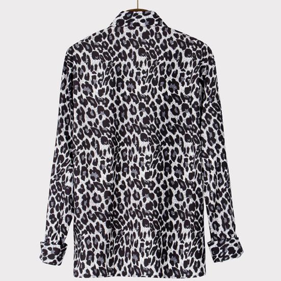 Turn-down Collar Shirt Lightweight Plus Size Leopard Print Shirt Top Streetwear