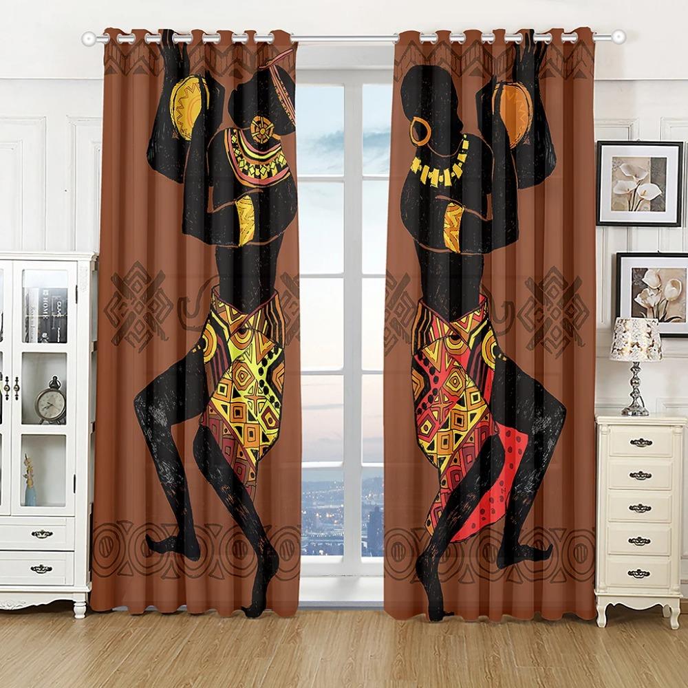 Luxury Gold Pretty African Woman Free Shipping Window Curtains For Living Room Kids Bedroom Bathroom Kicthen Door Home Decor2Pcs