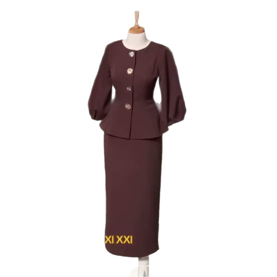 Spring and Autumn New European and American Amazon Cross-border Round Neck Long-sleeved Suit Top Hip Skirt Suit
