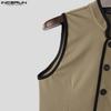 INCERUN Men Stand Neck Sleeveless Stitching Slim Waist Thin Waistcoat Tops