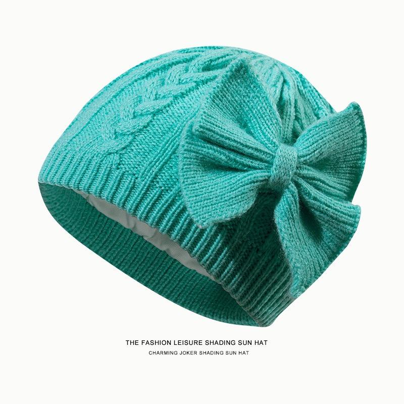 Children's knitted hat wool hat cold-proof and warm bow cute versatile pullover fleece knitted cold hat tide