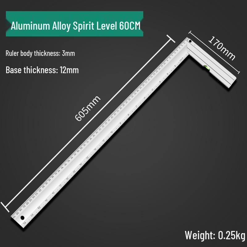 90° Aluminum Corner Woodworking Level & Triangle Steel Ruler