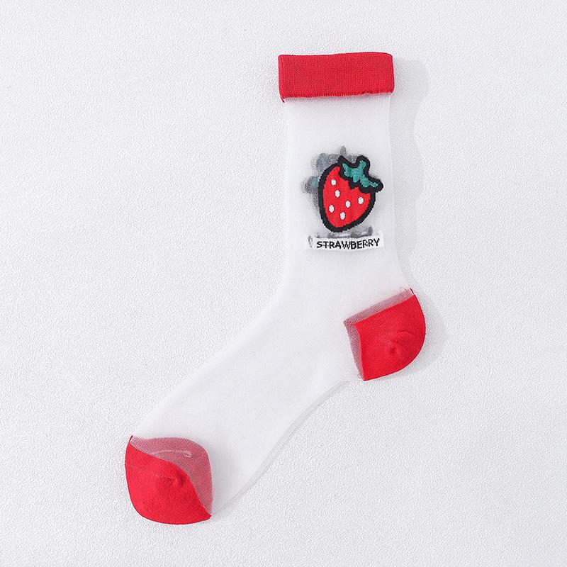 1Pair Japanese Korea Style Socks Women's Casual Creative Transparent Silk Trend Fruit Print Ultrathin Glass Silk Socks