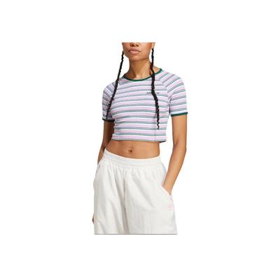 Striped Round Neck Cropped Short Sleeve T-Shirt Women Tops Light-Purple JC6168
