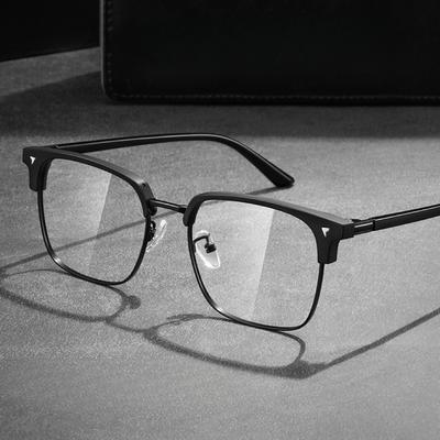 New Men's Half-Frame Glasses Frame Women's Artistic Myopia Glasses Retro Anti-Blue Light Plain Glasses