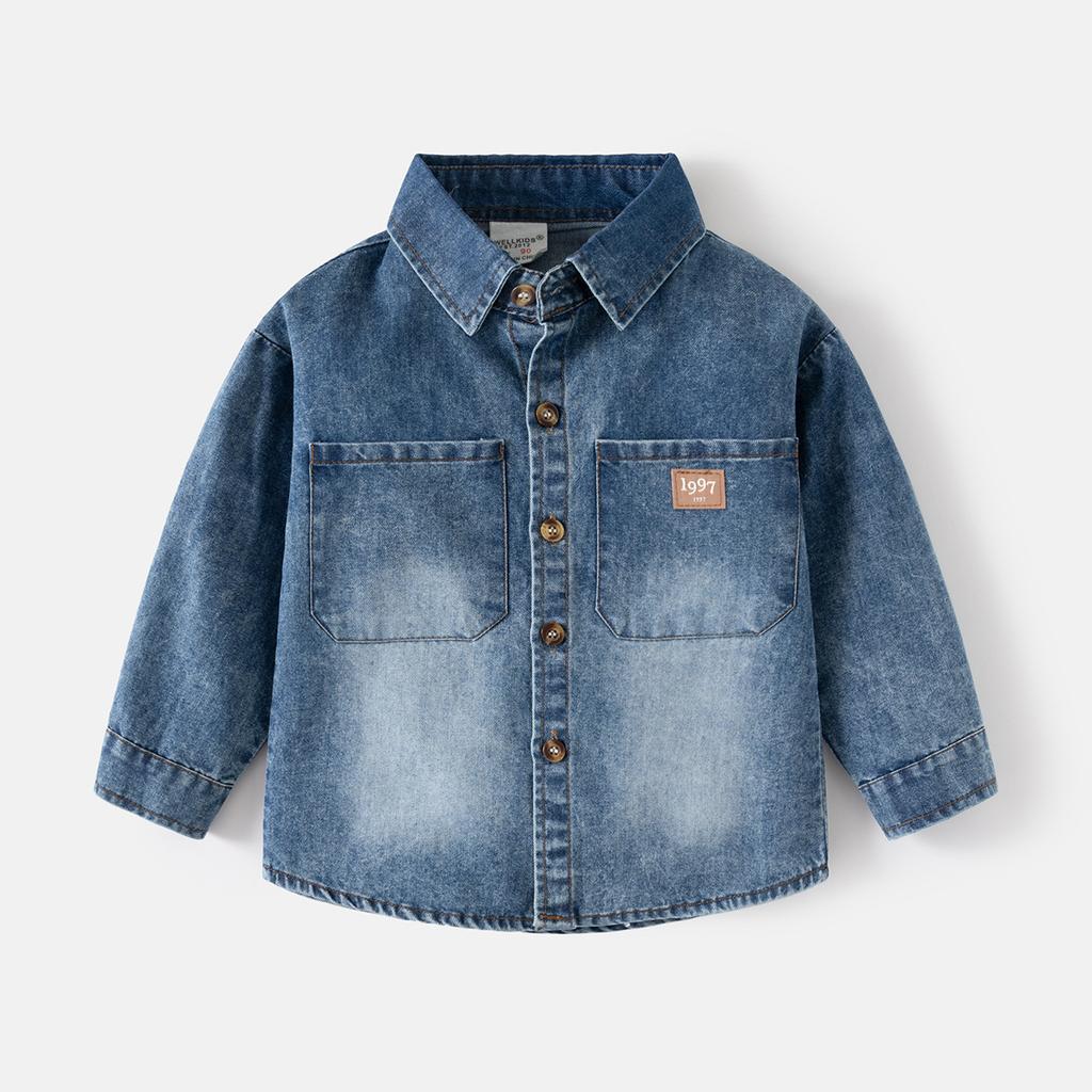 Boys Washed Denim Shirt Jacket Cotton Soft Casual Long Sleeve Spring Outerwear Fashion Clothing for Toddler and Kids