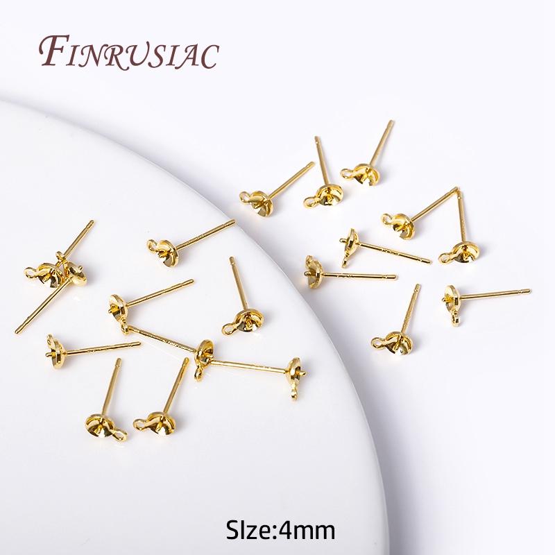 3/4MM 18K Gold Plated Pearl Post Earring Mounting Findings with Closed Ring For DIY Pearl Earring Jewelry Making Accessories