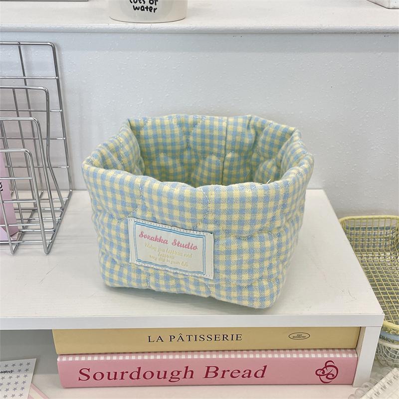 Fresh Plaid Stripe Grid Fabric Storage Basket Household Washable Decorative Bins Ins Stackable Miscellaneous Desk Storage Basket