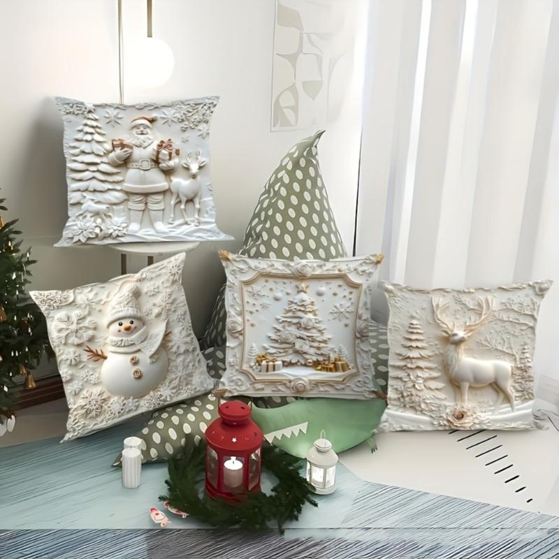 Soft Santa Christmas Pillow Cover For Festival Home Decoration And Holiday Couch Bedroom Accessories