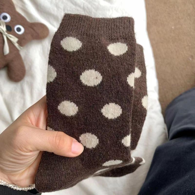 

Женские осенне-зимние утолщенные и бархатные теплые шерстяные носки-гольфы в горошек 1 pair кофейный