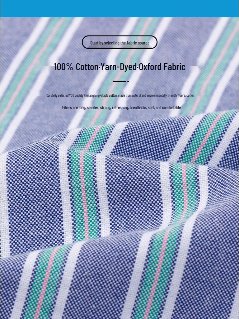 Camicia da uomo a righe in cotone Oxford a maniche lunghe con bottoni