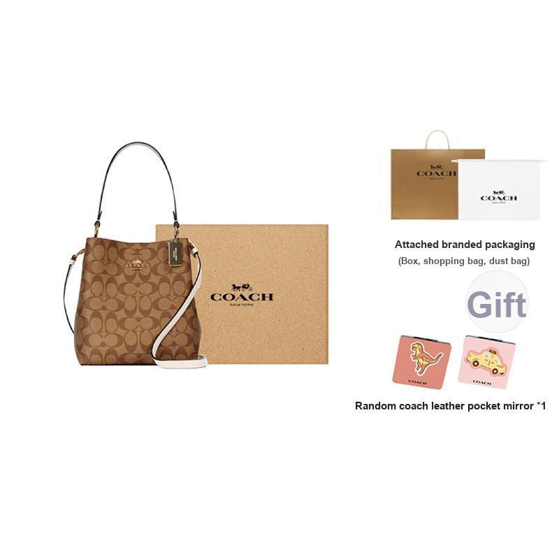 Coach Town 21 Monogram Canvas And Leather Bucket Bag Women Bags Brown 2312-IMRO8