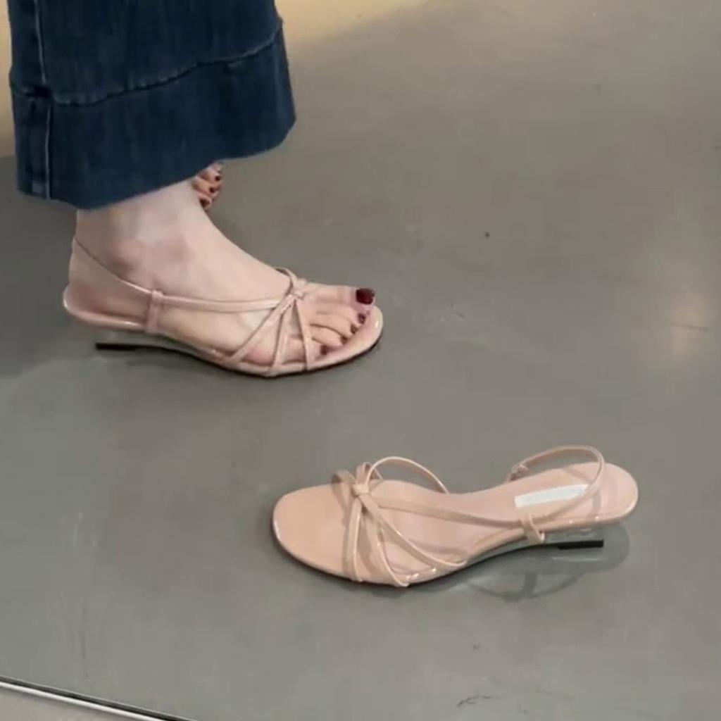 Niche Silver Wedge Heel High-heeled Sandals Women's Shoes 2025 Summer New Models with Skirts Fairy Nude Roman Sandals