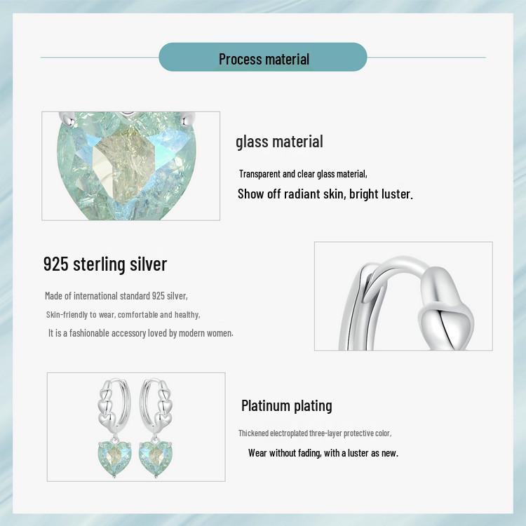Avle Heart-Shaped Blue-Green Zircon Earrings In S925 Sterling Silver for Women