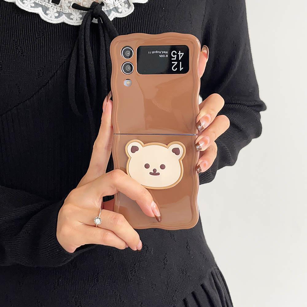 

Korean Cartoon Bear Wrist Strap Case For Samsung Galaxy Z Flip 5 Wave Edge Soft Cover For Samsung Z Flip4 z flip3 Thin Case Z Flip 3