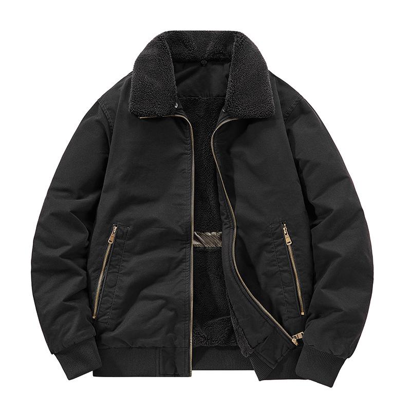 

Men s Retro Washed Cotton Flight Jacket: Fleece-Lined and Warm for Autumn and Winter XL чорний