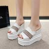 Fashion Slippers Casual Shoes On A Wedge Platform Slides Women Heels Pantofle Luxury Soft High 12CM Summer Fashion PU Fabric Leisure