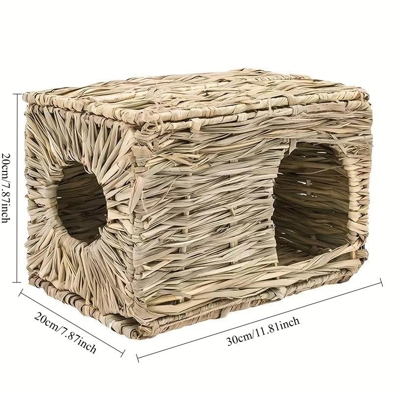 Grass House Rabbit Foldable Woven Rabbit Cages Hamster Guinea Pig Grass Chew Toy Mat House Bed Nests Small-scale Pet Accessories
