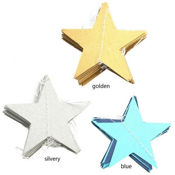High-quality Star Paper Garland In Gold Silver And Blue For Festive Celebrations