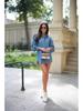 New Women's Fashion: Simple Solid Color Washed Denim Mid-Length Long Sleeve Shirt