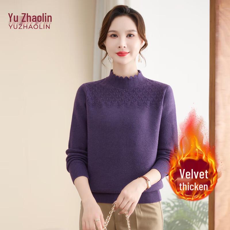 

YUZHAOLIN Women s Mid-Aged Winter Plush Half-High Collar Sweater 5XL