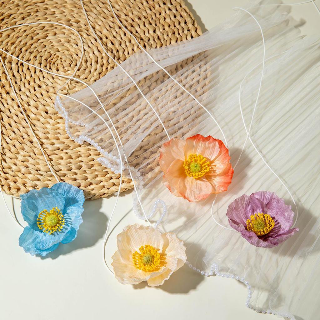 New Spring/Summer Collection, Fresh and Cute, Multi Color Fabric, Plum Blossom Pendant Necklace, Women's Jewelry Suitable for Beach Vacation Parties