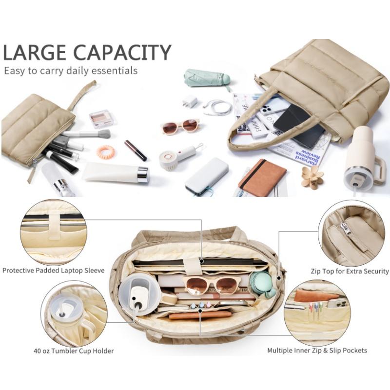 Quilted Shoulder Bag With Matching Purse,Women Multi-Compartment Large Tote Bag Set,Weekender Overnight Travel Work Handbag