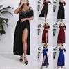 Women's Short Sleeve Sexy Suspender Slit Long Dress