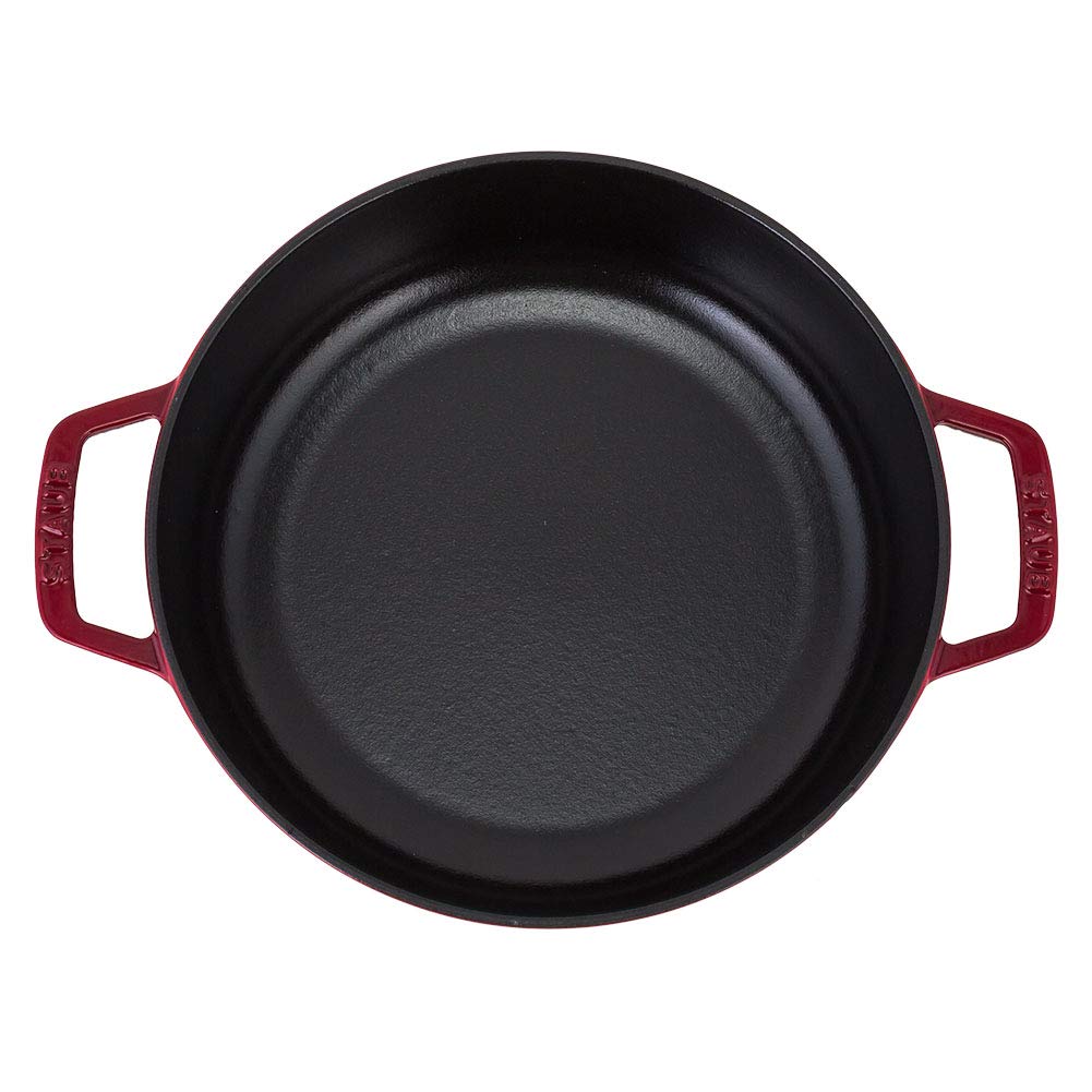 Staub Braiser Induction Braiser with Chistera Drop Structure Round Cherry Sauté Pan, 24cm, Compatible, Enamel, Double-Handled, Stylish, Insulated,