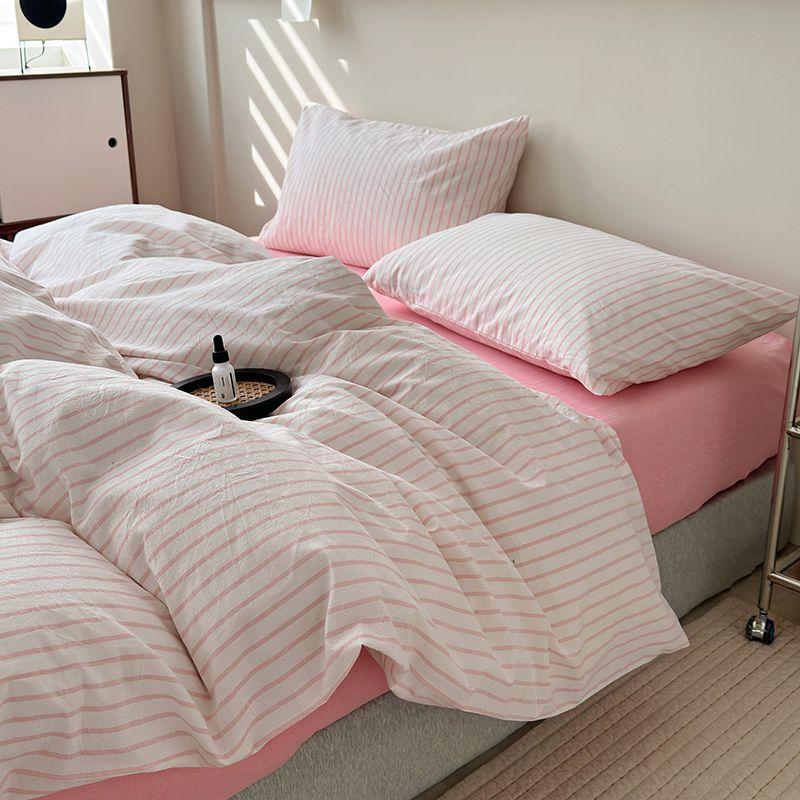 Class A Maternal And Infant Grade Unprinted Wind-Dyed Cotton Washed Cotton 4Pcs Set, Skin-Friendly Sleeping Naked Cotton 100 Cotton Quilt Cover