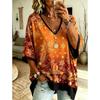 Plus size V-neck women's 3/4 sleeve loose and comfortable top, street fashion, casual plus size T-shirt