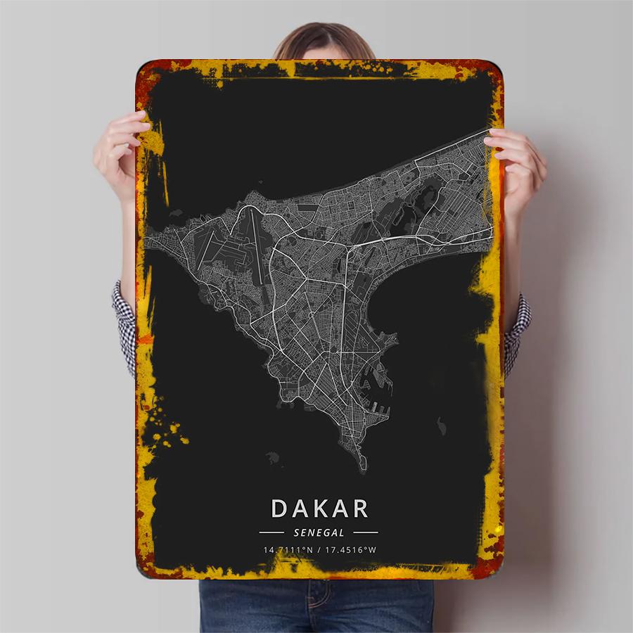 Dakar Senegal City Map Metal Wall Art Modern Minimalist Home Decor Living Room Study Room Background Hanging Decoration