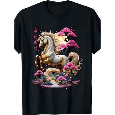 Taglia Europea Vintage Cavallo 2026 Anno Cinese del Cavallo 2026 Maglietta da Donna Estate Manica Corta Stampata