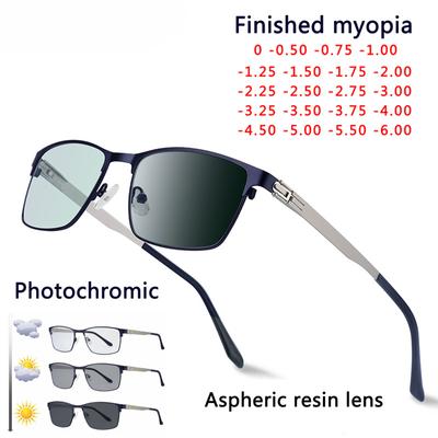 Finished Myopia Sun Photochromic Glasses Fashion Chameleon Gray Lens Metal Legs with Degrees Sunglasses -1 -1.5 -2.0 -2.5 -3