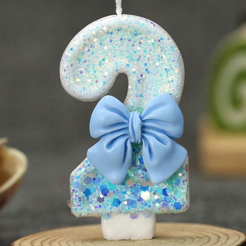 1pc Handmade Birthday Candle Party Celebration Supplies Decorative Candle Blue Bowknot Creative Digital Candle For Birthday Cake