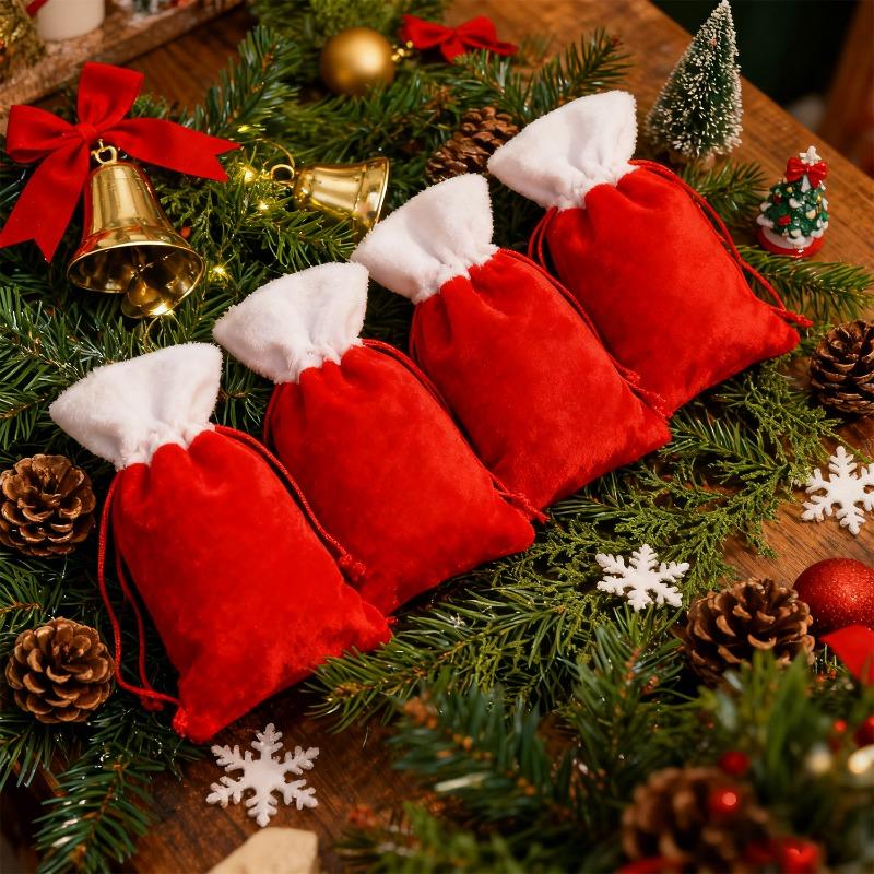Christmas Candy Snack Gifts Bag Red Velvet Drawstrings Packaging Bags Stockings Pouches Storage Holders Festive Party Favors
