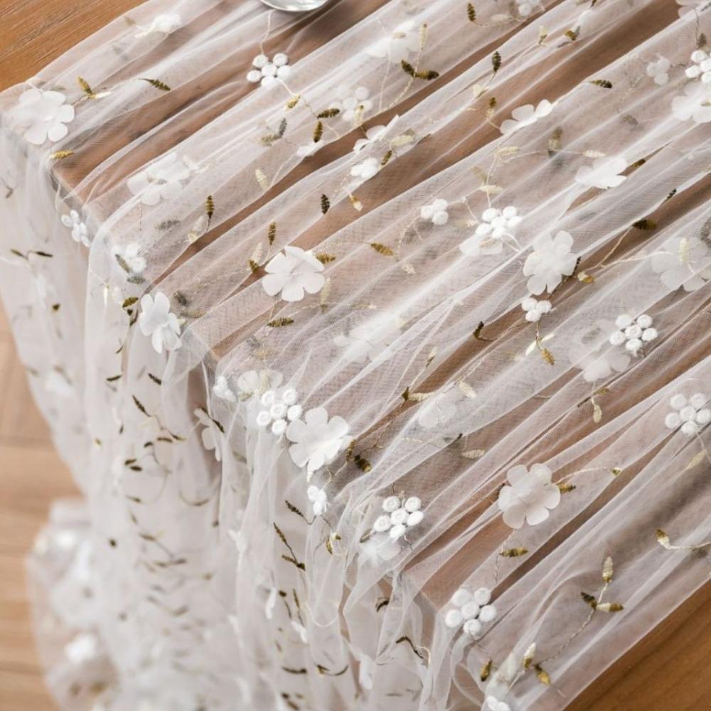 French Style Tulle Table Runner Romantic Table Flag Table Cover Floral Tablecloth Wedding Party