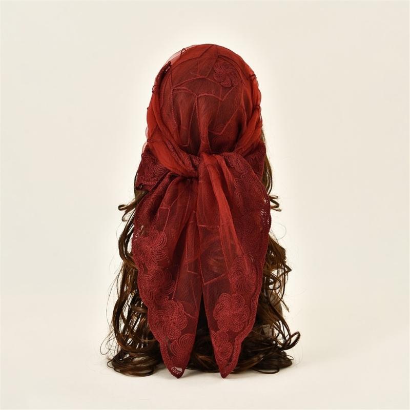 Elegant Embroidery Flower Lace Head Cover Breathable Bandana Head Scarf For Stylish Outfit Turban Headwrap for Daily Use
