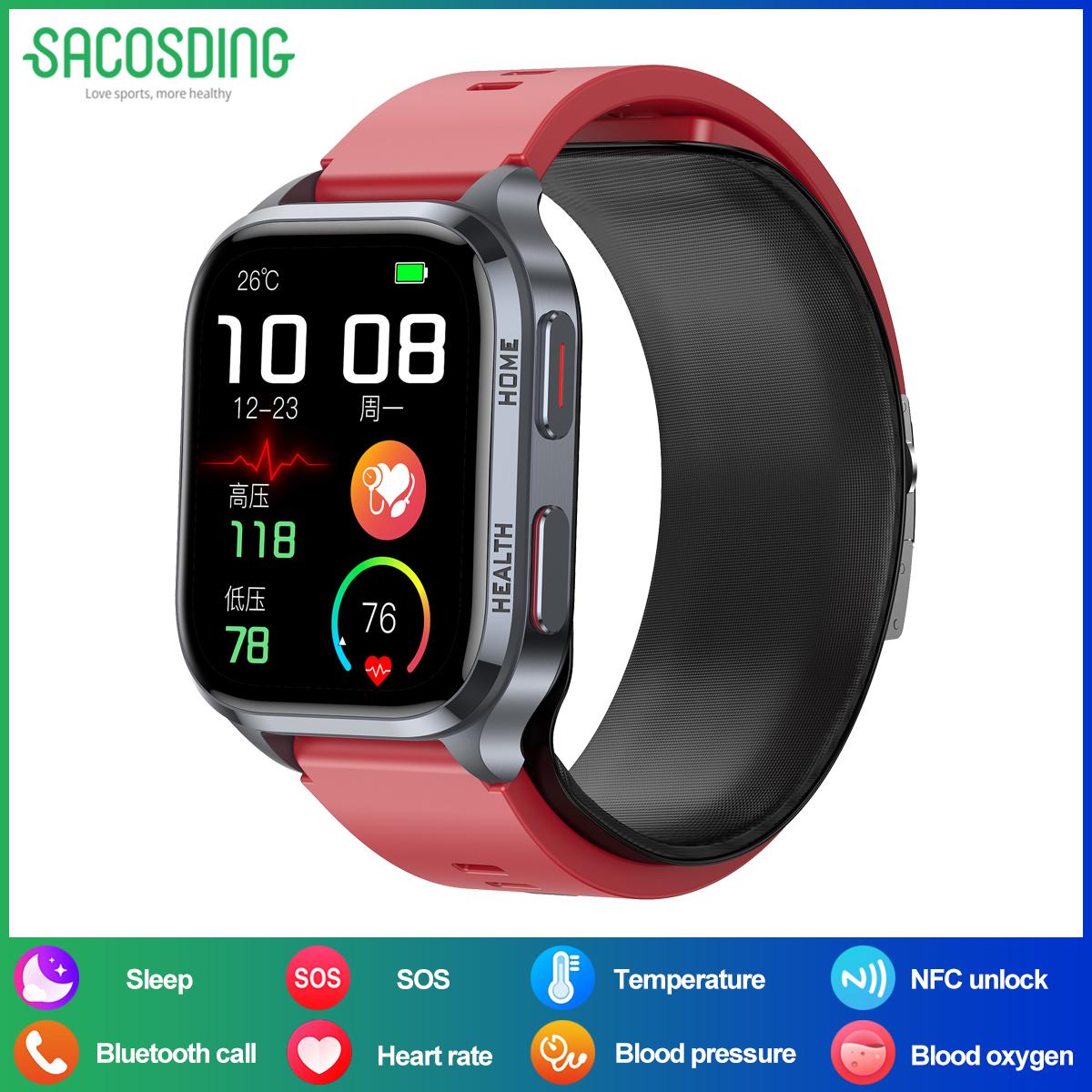 

2025 Новий розумний годинник Повітряний насос + подушка безпеки Bluetooth Дзвінок/NFC/Кров яний тиск/Часота серцевих скорочень/Температура тіла/Кисень у крові Фітнес-трекер для Android IOS червоний