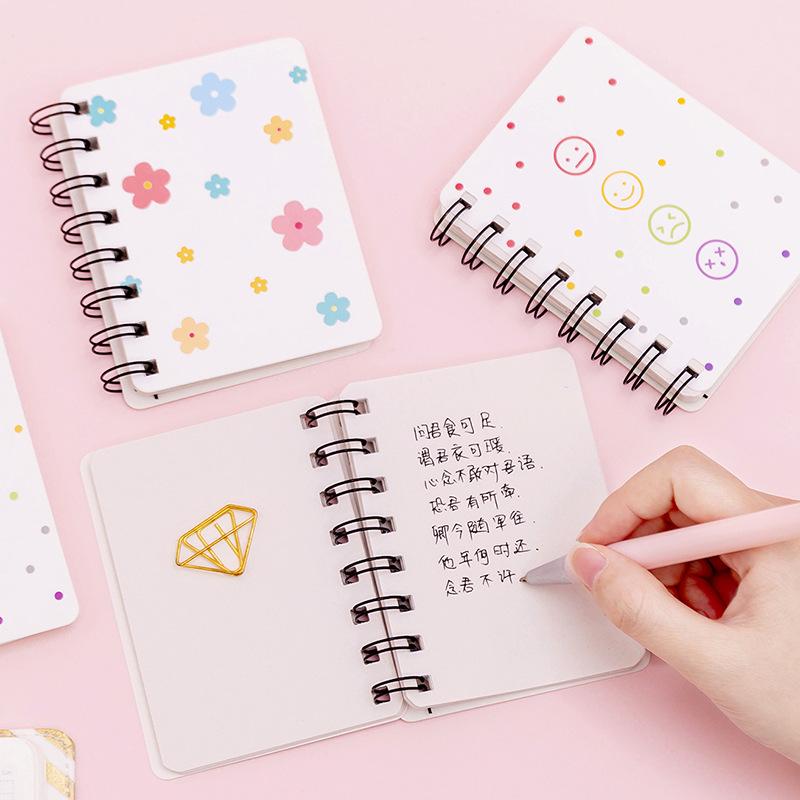 Kawaii Cartoon Hyuna Flower Side Fold Coil Notebook Student Mini Portable Loose Leaf Notepad A7 Pocket Office School Supplies