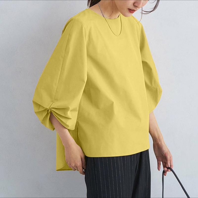 

ZANZEA Женская повседневная блузка с круглым вырезом, однотонная, с рукавами 3/4 5XL