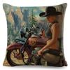 Vintage Sey Motorcycle Lady Pillow Case Decor Oil Painting Cartoon Women Cushion Cover for Sofa Car Polyester Pillowcase ,