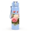 1PC Pink Rose Flower Bouquet Pattern 750ml Color Plastic Sports Water Bottle Leakproof Flip Straw Lid Suitable for Sports Office Home Use