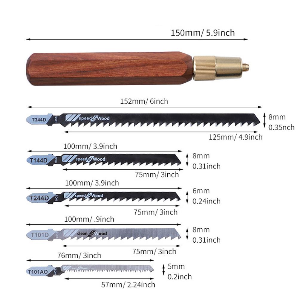 Hand Saw Hand Saw Kit Hex Shaped Rosewood Handle and 5 Jigsaw Blades Detachable Woodworking Hand Saw Small Hand Saw Hand Saw Kit