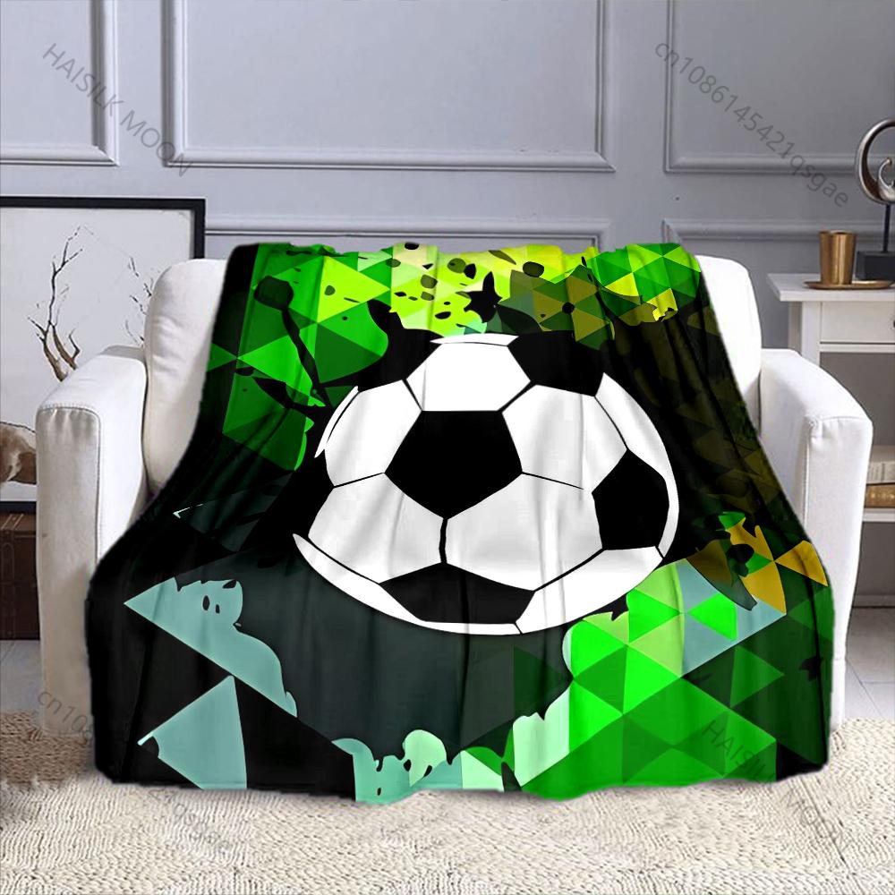 Multi-size Soccer Ball and 3D Grid Pattern Blanket Flannel Material Soft Warm for All Seasons, Home Outdoor Camping Picnics RV