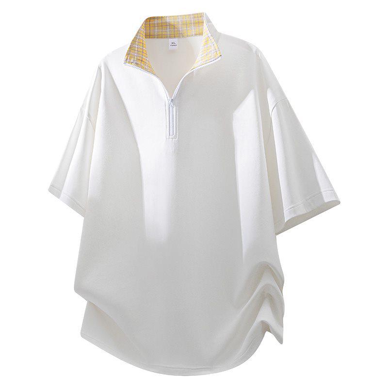 Men s Trendy Color-Block Plaid Half-Zip T-Shirt - Casual Summer 2026 Collection S белый