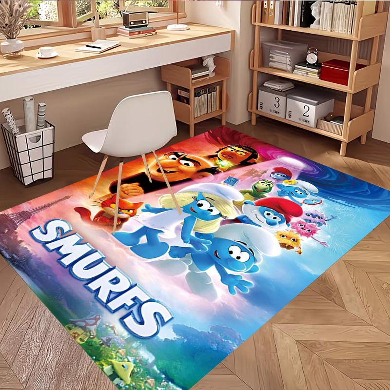 Blue Smurfs Print Rug, Washable Floor Carpet, For Entryway Dorm Laundry Room Office Study, Home Decor Birthday Christmas Gift