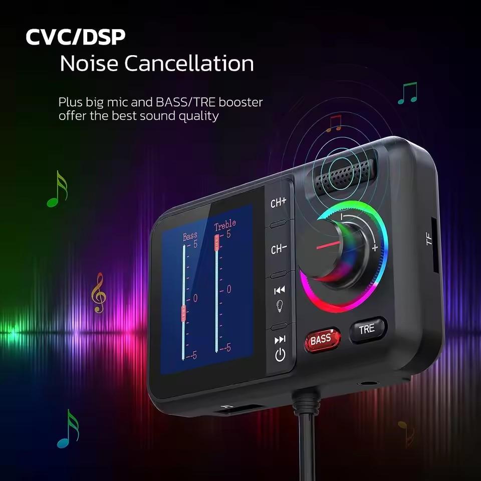 Multifunctional Wireless FM Transmitter with Big Color Screen 2.4A QC3.0 Dual USB Fast Charging Car AUX Adapter MP3 Music Player
