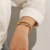 Gold and Silver Two-tone Stainless Steel Round Bead Bracelet for Women, Versatile Color-block Beaded Bangle